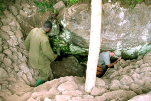 On of the Park's most exciting experiences is the trip into the Ngarama Cave - once home to the Batwa king. Photo Credit: Vicki Brown